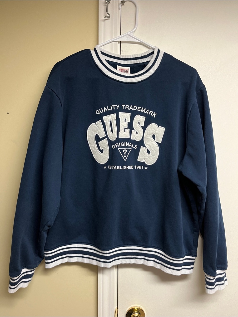 GUESS Navy and White Logo Sweatshirt